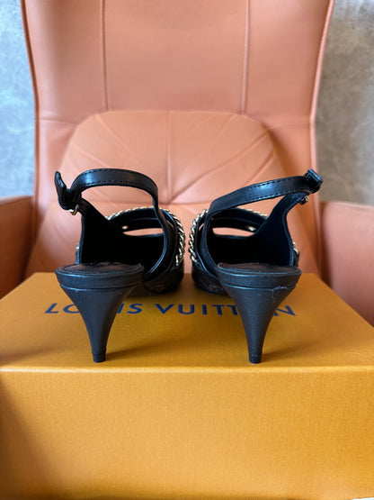 Louis Vuitton Monogram Chain Strap Slingback Pumps - Black
