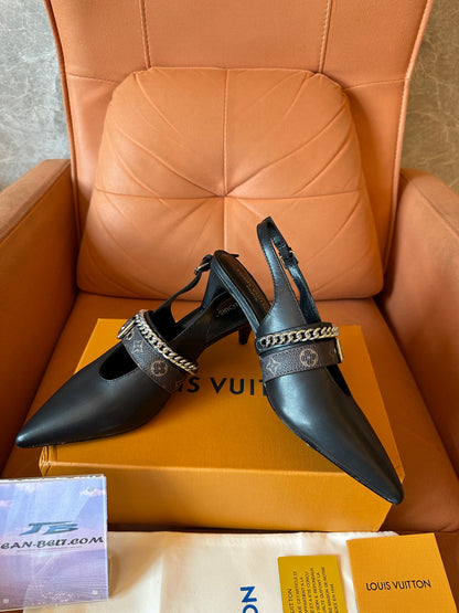 Louis Vuitton Monogram Chain Strap Slingback Pumps - Black