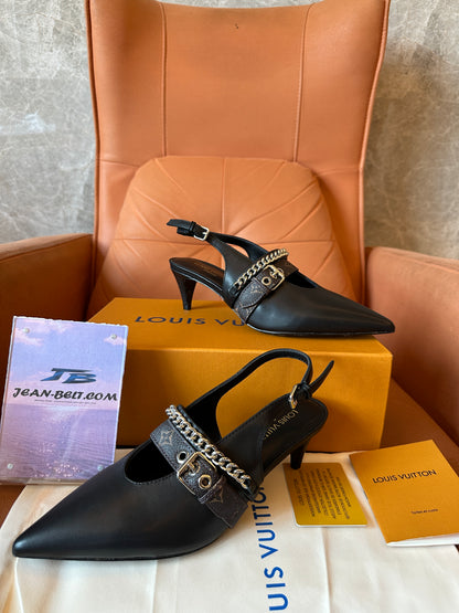 Louis Vuitton Monogram Chain Strap Slingback Pumps - Black