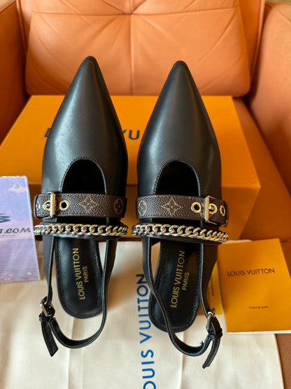 Louis Vuitton Monogram Chain Strap Slingback Pumps - Black
