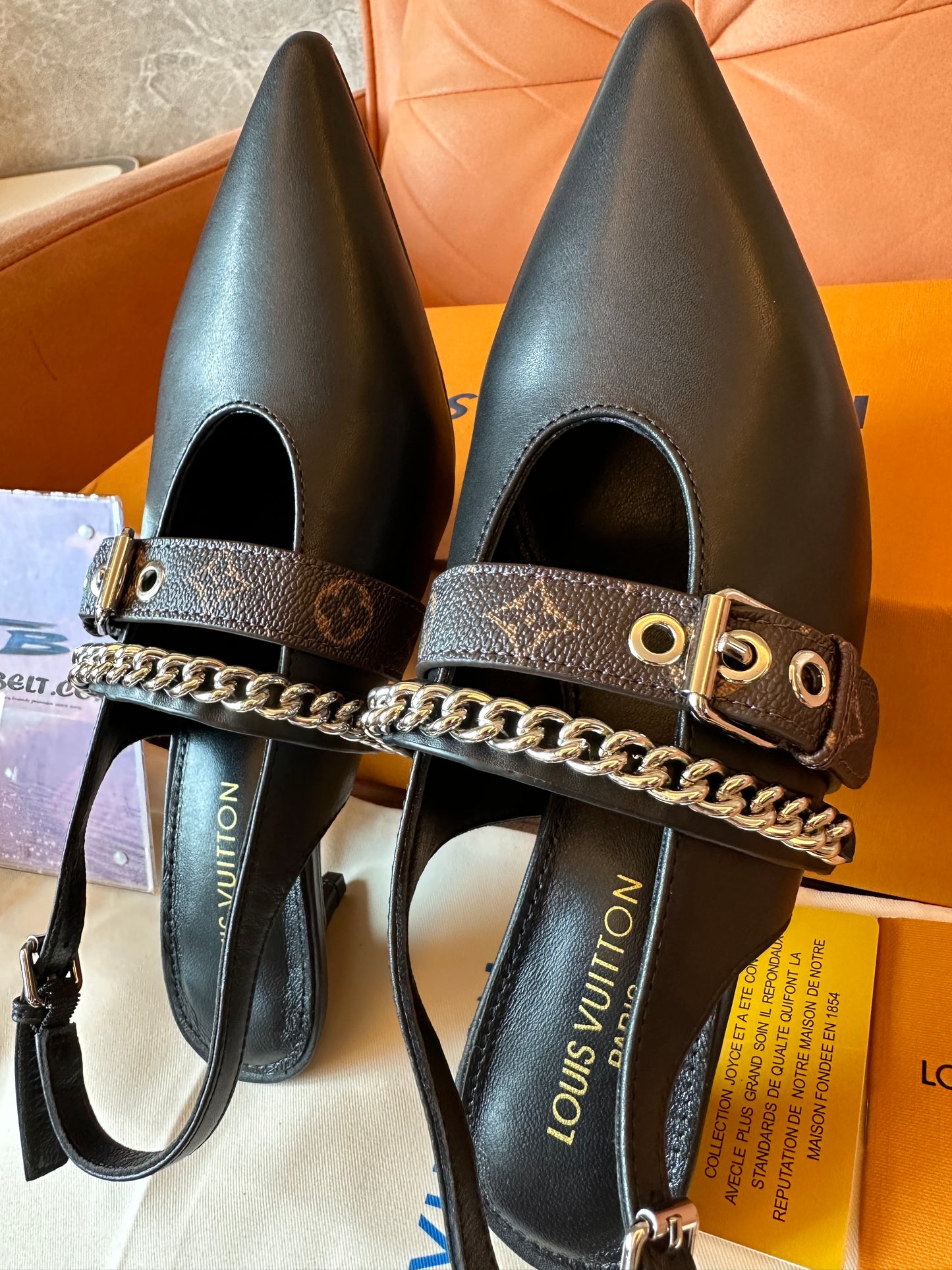 Louis Vuitton Monogram Chain Strap Slingback Pumps - Black