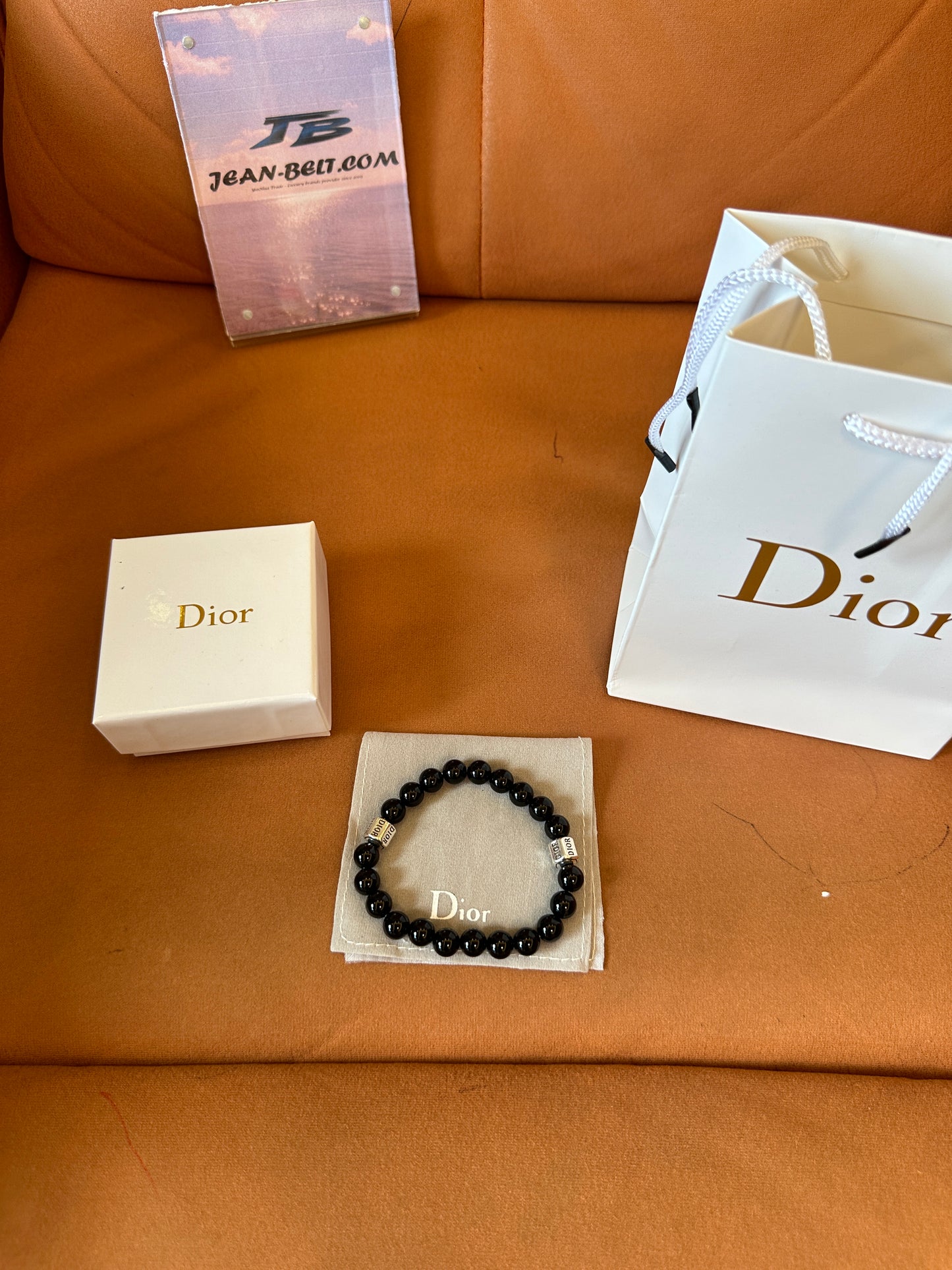 Dior Black Beaded Bracelet with Silver Logo Charms
