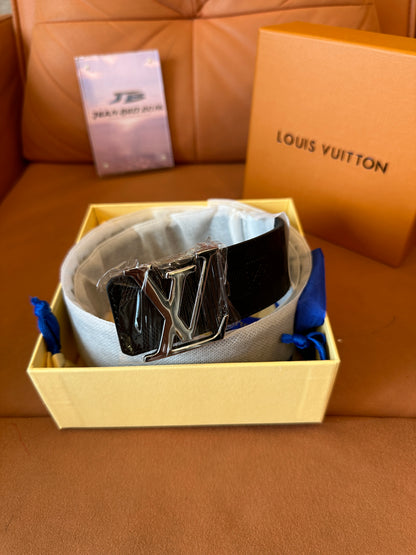 Louis Vuitton Damier Graphite Belt with Silver LV Buckle – 40mm Width
