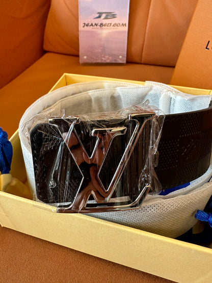 Louis Vuitton Damier Graphite Belt with Silver LV Buckle – 40mm Width