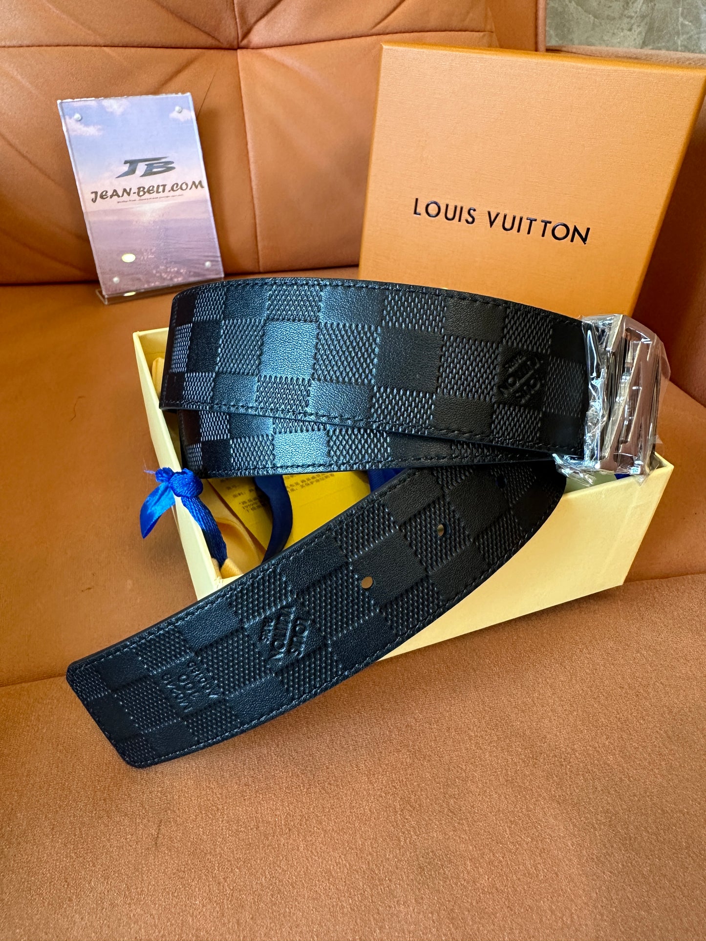 Louis Vuitton Damier Graphite Belt with Silver LV Buckle – 40mm Width