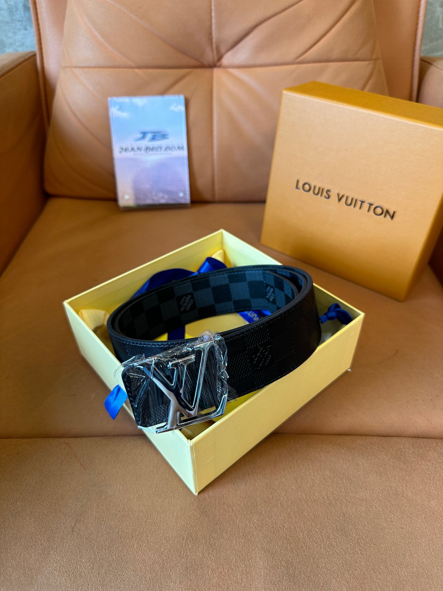 Louis Vuitton Damier Graphite Belt with Silver LV Buckle – 40mm Width