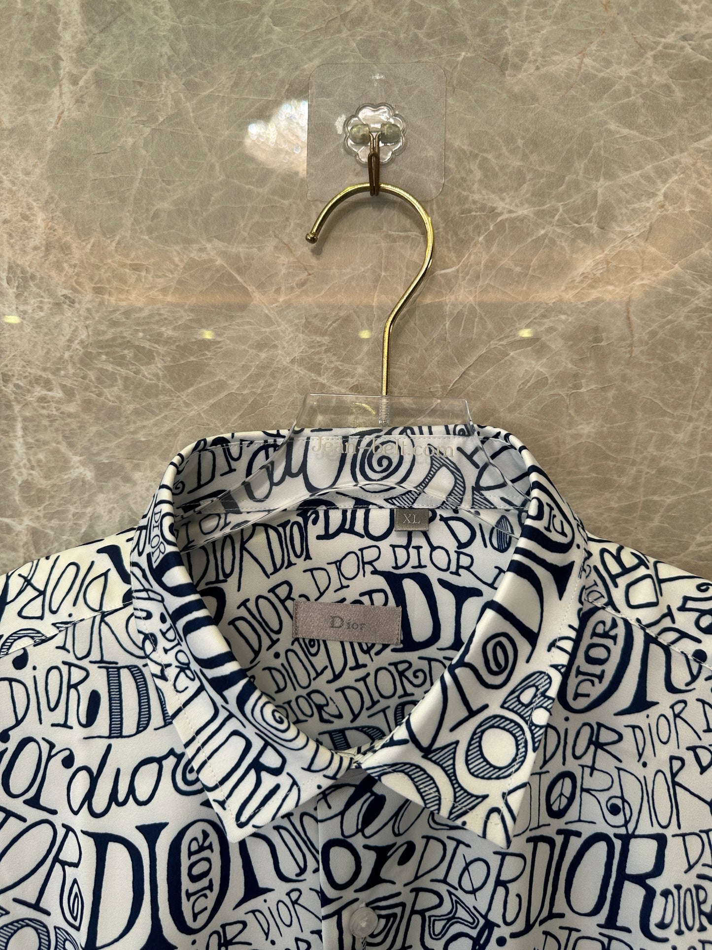 Dior Handwritten Logo Print Long Sleeve Shirt - White & Navy