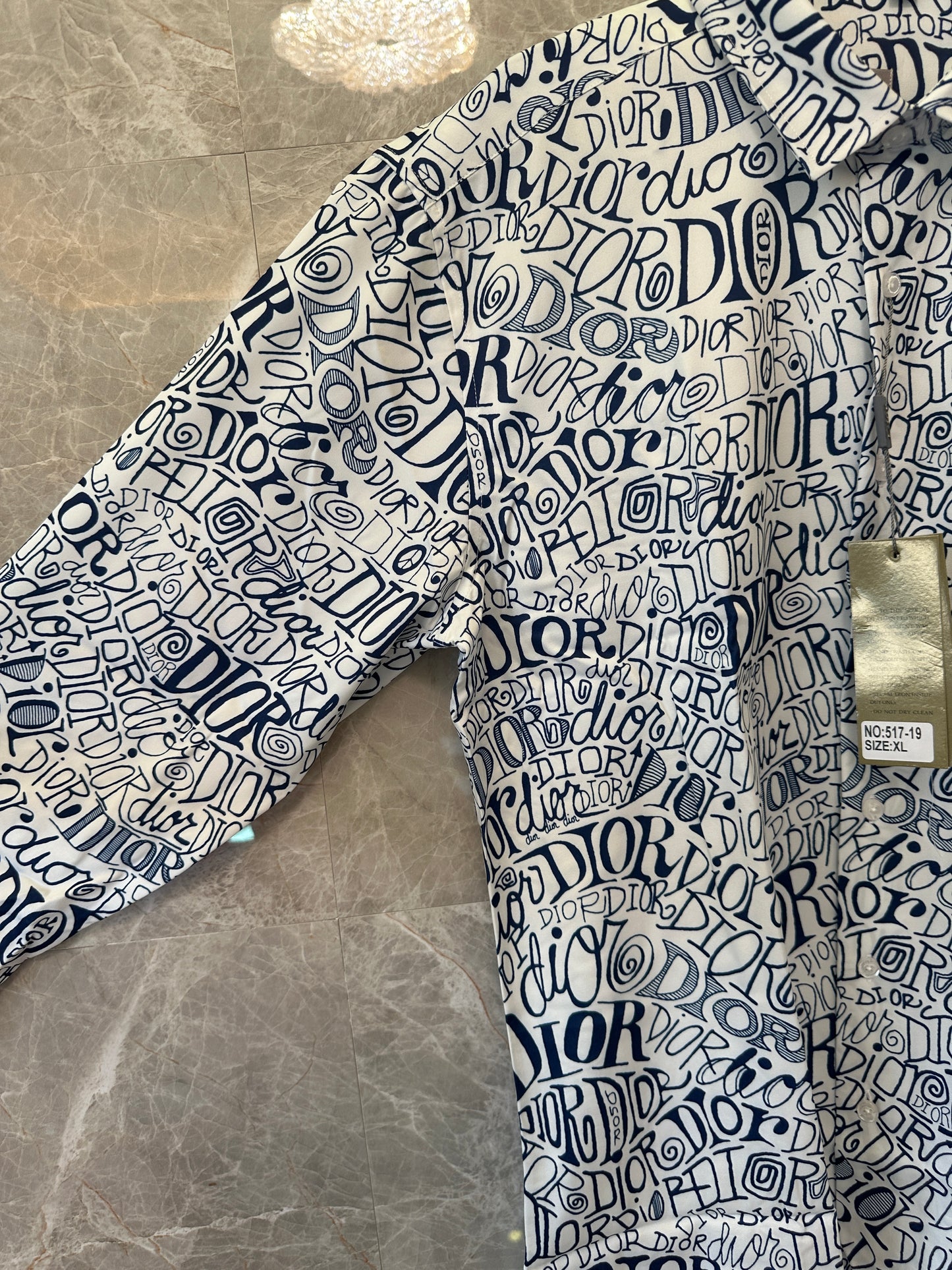 Dior Handwritten Logo Print Long Sleeve Shirt - White & Navy