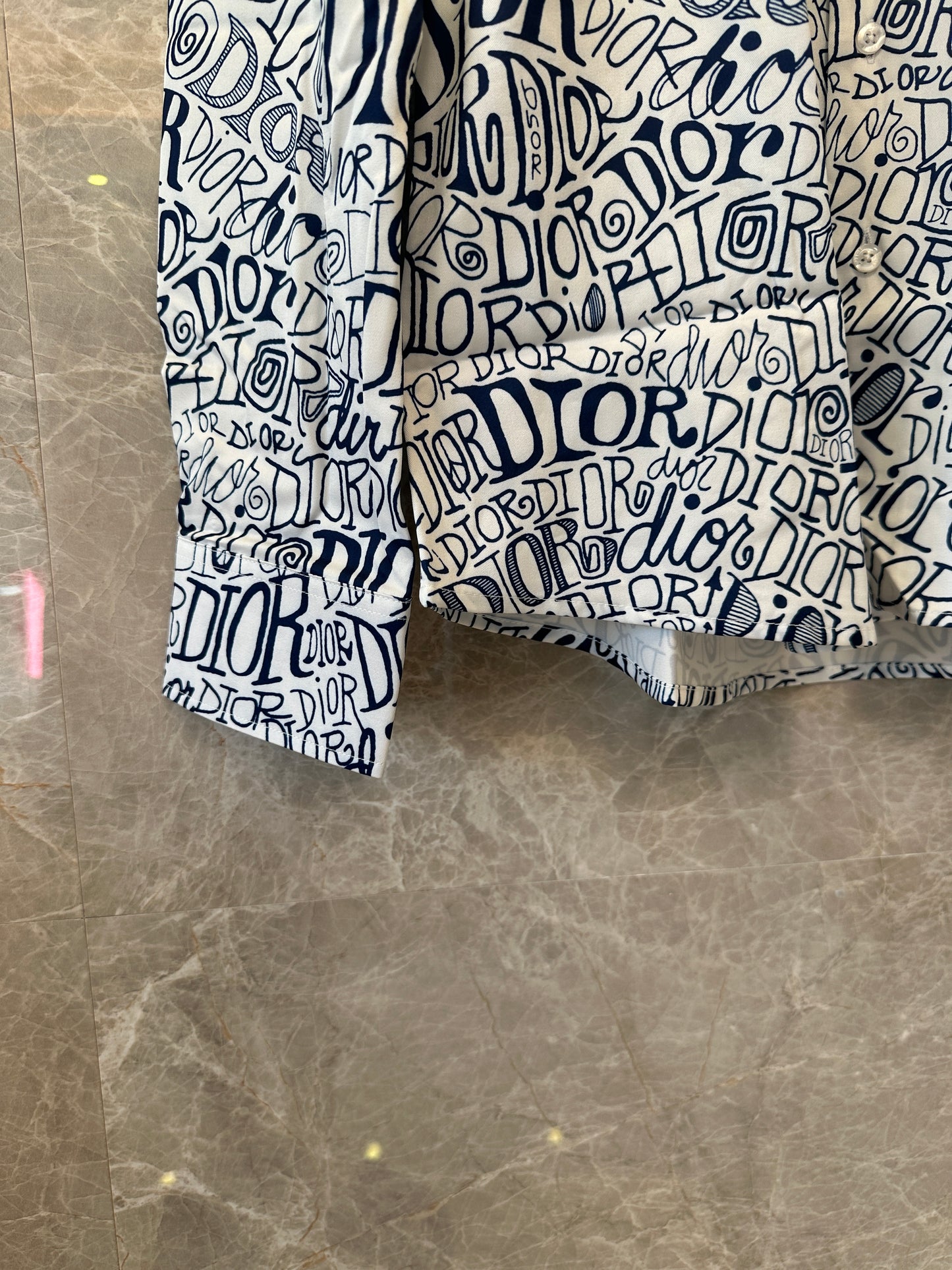 Dior Handwritten Logo Print Long Sleeve Shirt - White & Navy