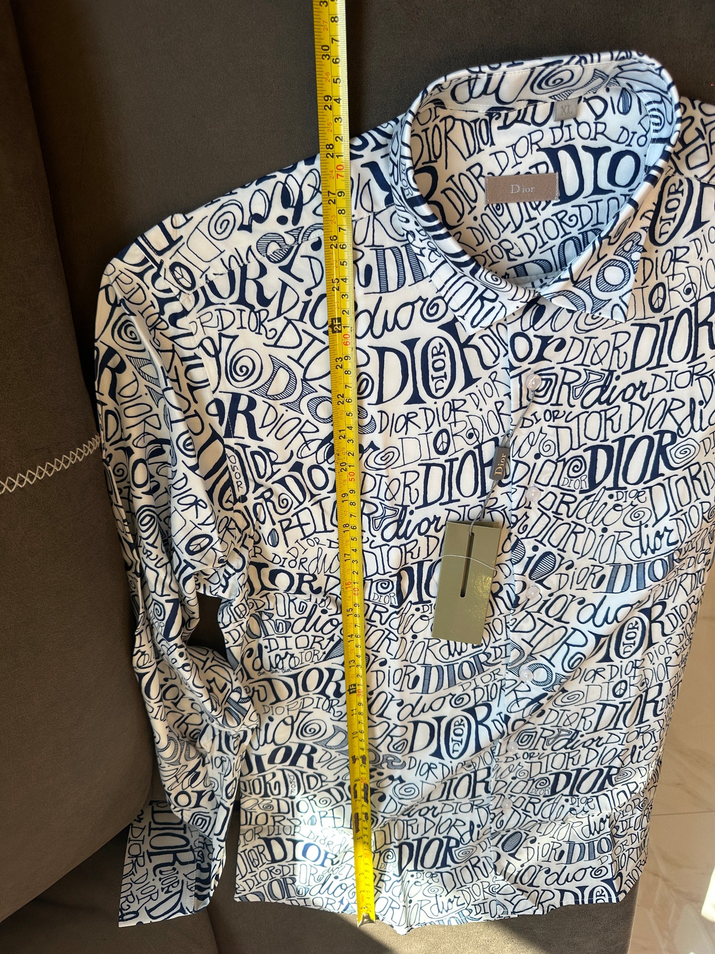 Dior Handwritten Logo Print Long Sleeve Shirt - White & Navy