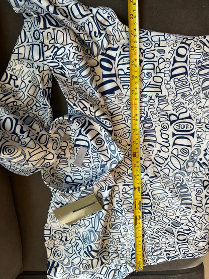 Dior Handwritten Logo Print Long Sleeve Shirt - White & Navy