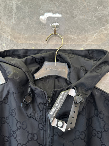 Gucci GG Monogram Windbreaker Jacket Black with Red Green Stripe