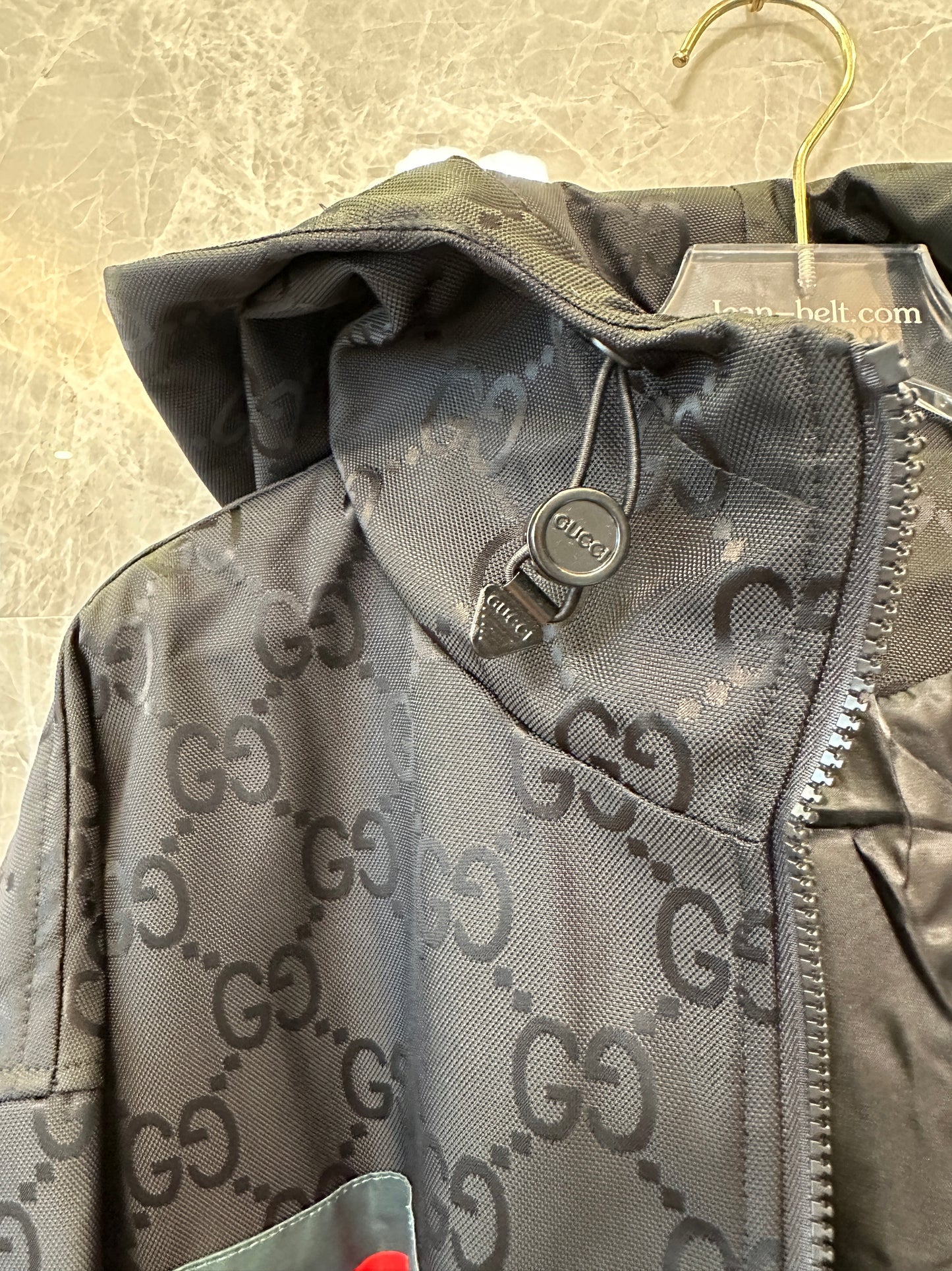 Gucci GG Monogram Windbreaker Jacket Black with Red Green Stripe