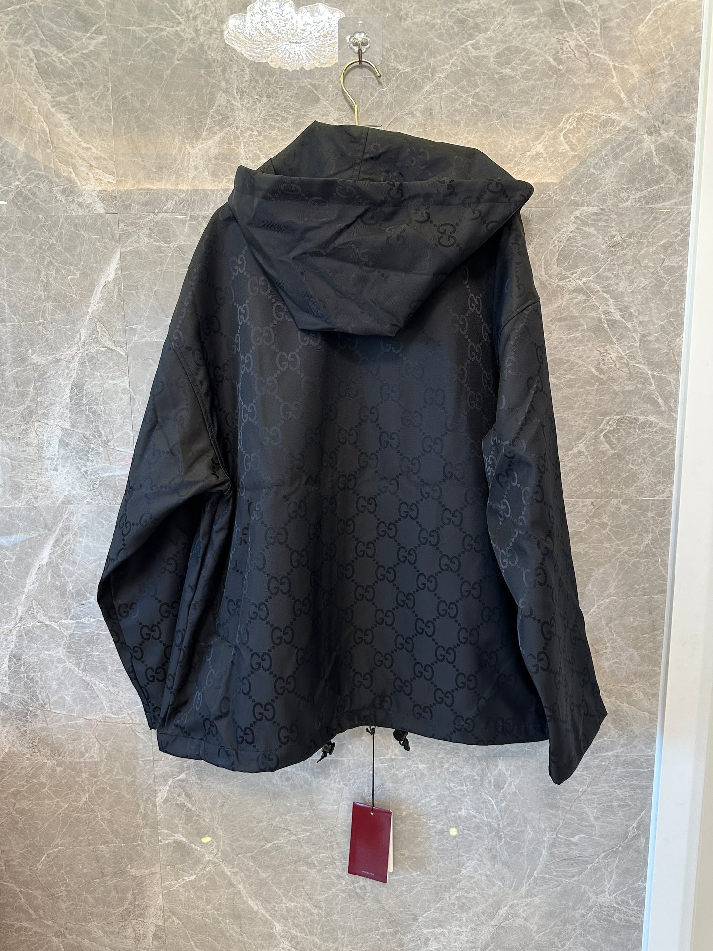 Gucci GG Monogram Windbreaker Jacket Black with Red Green Stripe