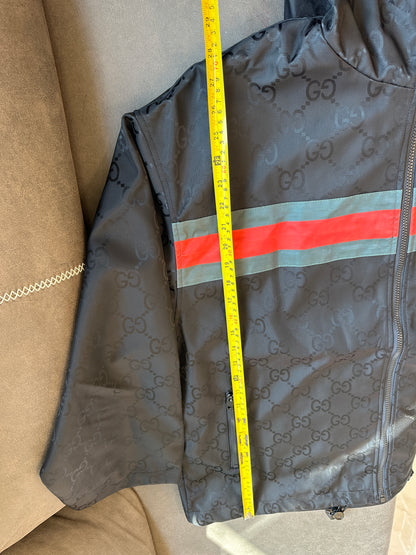 Gucci GG Monogram Windbreaker Jacket Black with Red Green Stripe