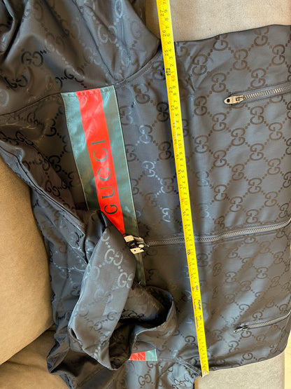 Gucci GG Monogram Windbreaker Jacket Black with Red Green Stripe