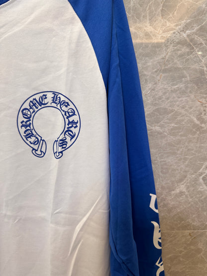 Camiseta de manga comprida azul e branca Chrome Hearts