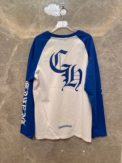 Camiseta de manga comprida azul e branca Chrome Hearts