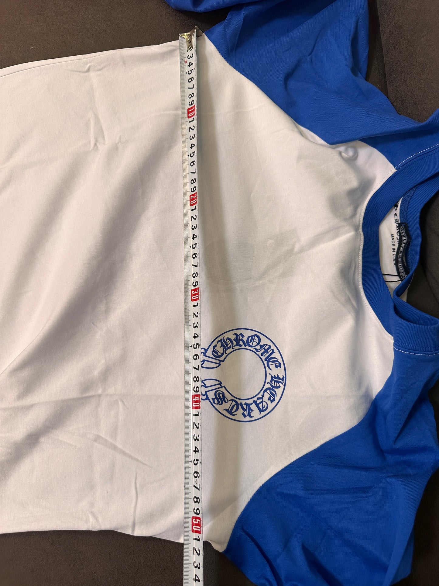 Camiseta de manga comprida azul e branca Chrome Hearts