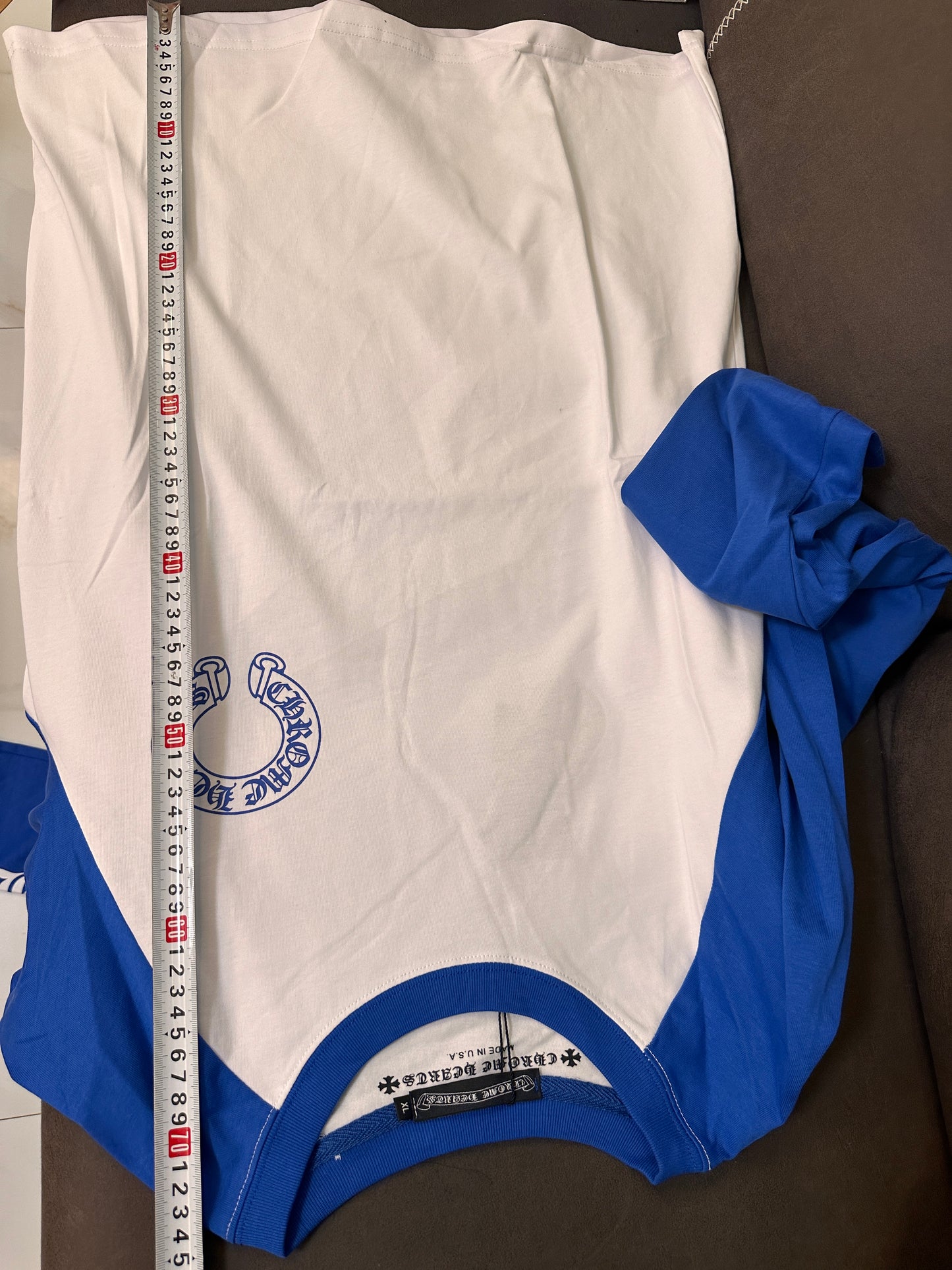 Camiseta de manga comprida azul e branca Chrome Hearts
