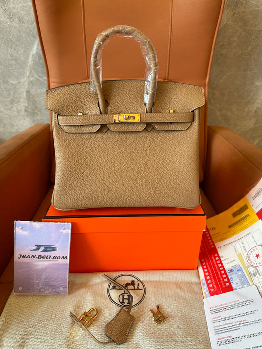 [Full Handmade] Hermès Birkin 25 Milk Tea Togo Leather Handbag