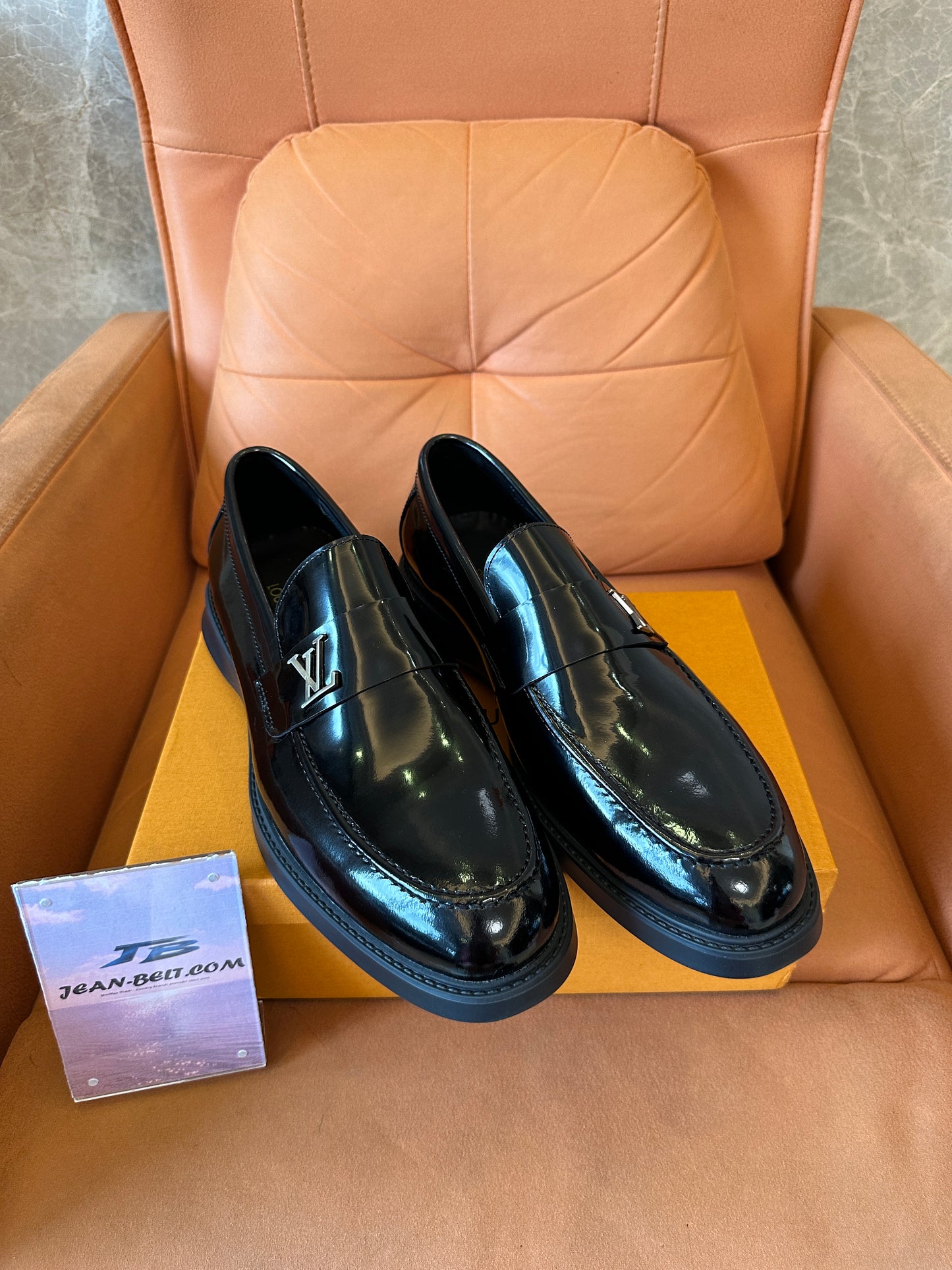 Louis Vuitton Black Patent Leather Loafers – Classic Logo Buckle Dress Shoes