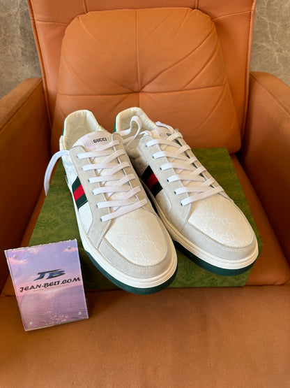 Gucci GG Monogram Web Stripe Low-Top Sneakers – White Canvas