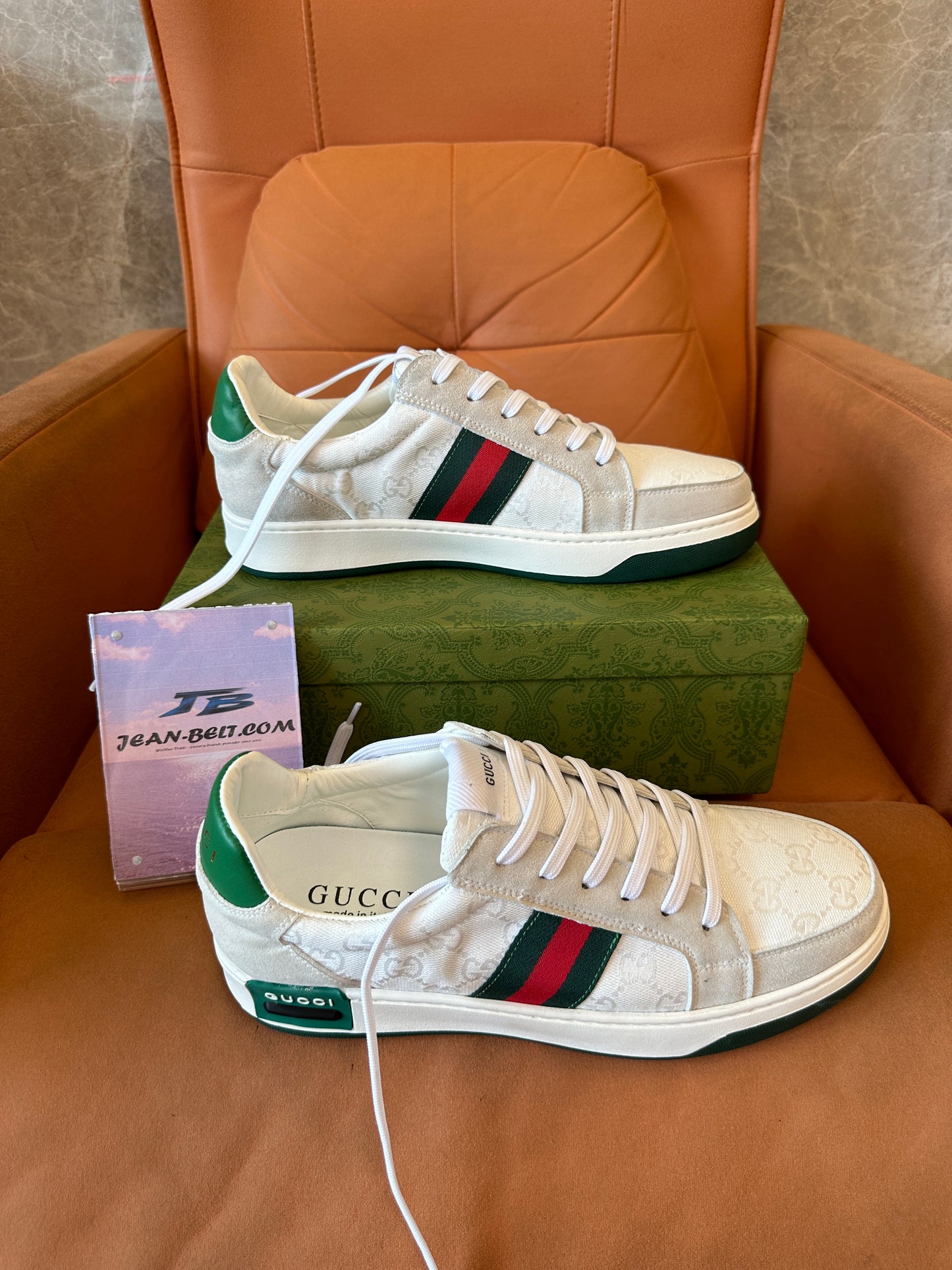 Gucci GG Monogram Web Stripe Low-Top Sneakers – White Canvas