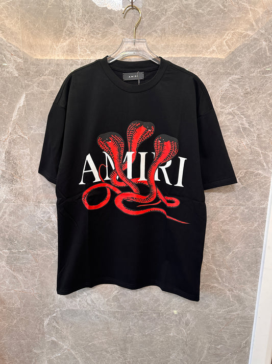Amiri Black T-shirt with Red Snake Graphic