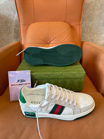 Gucci GG Monogram Web Stripe Low-Top Sneakers – White Canvas