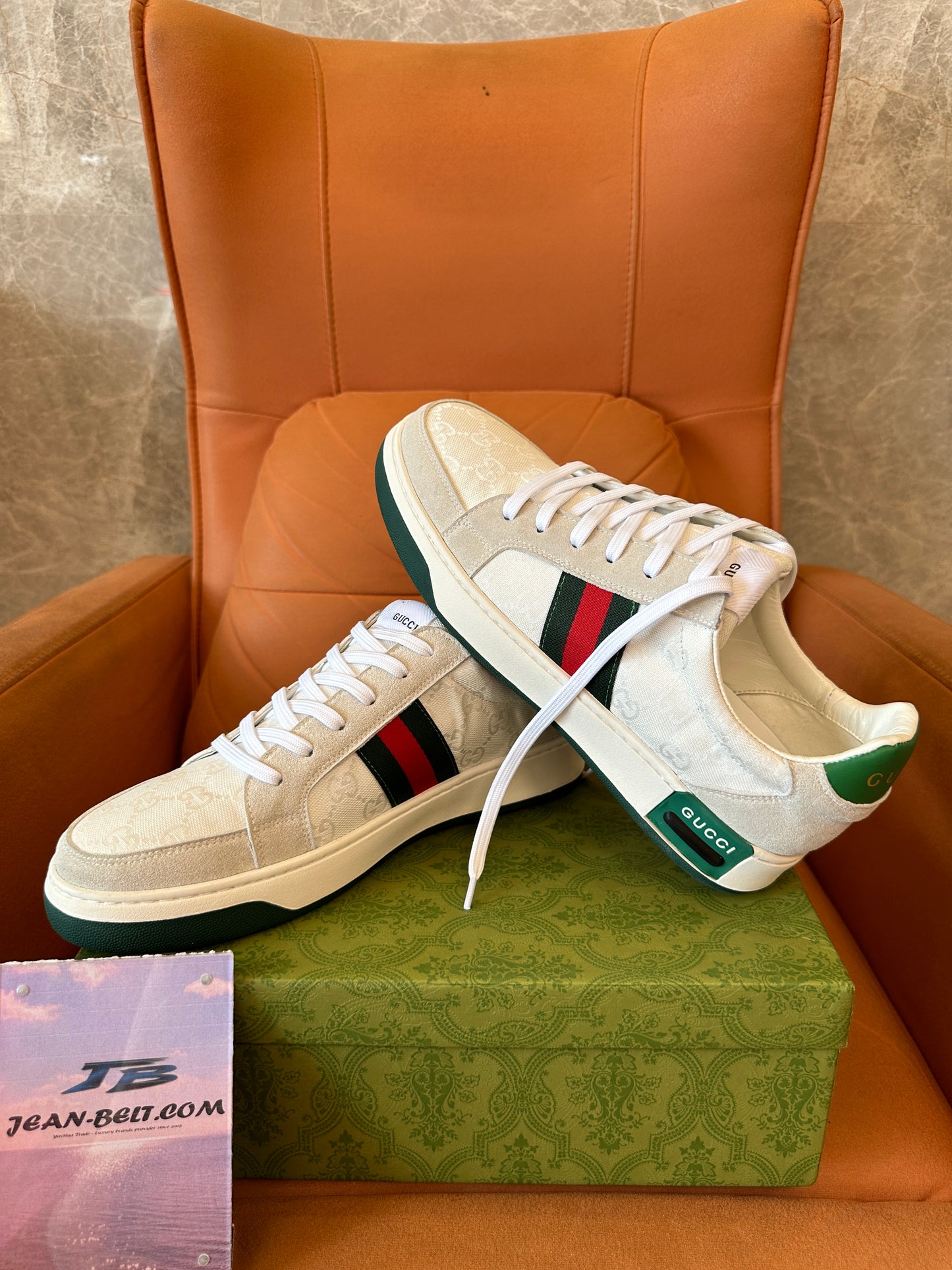 Gucci GG Monogram Web Stripe Low-Top Sneakers – White Canvas