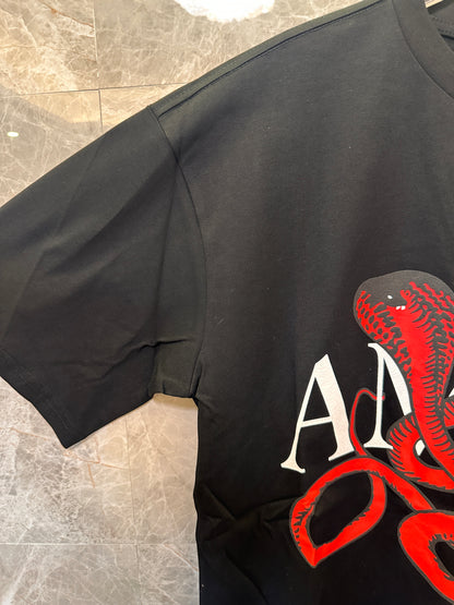 Amiri Black T-shirt with Red Snake Graphic