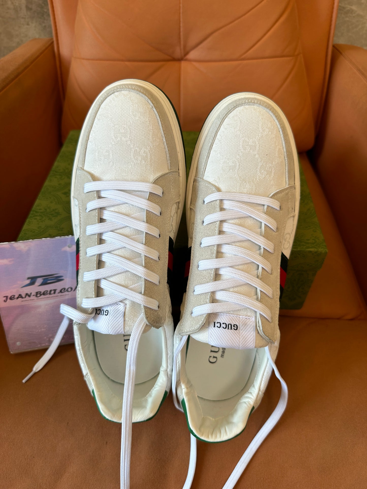 Gucci GG Monogram Web Stripe Low-Top Sneakers – White Canvas