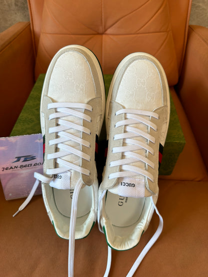 Gucci GG Monogram Web Stripe Low-Top Sneakers – White Canvas