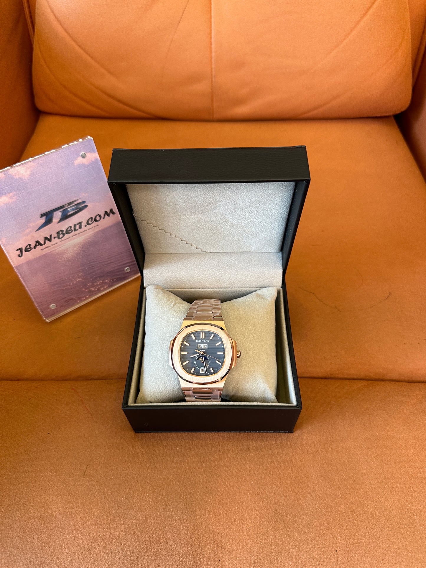 Patek Philippe Nautilus Rose Gold Automatic Watch with Moonphase Display