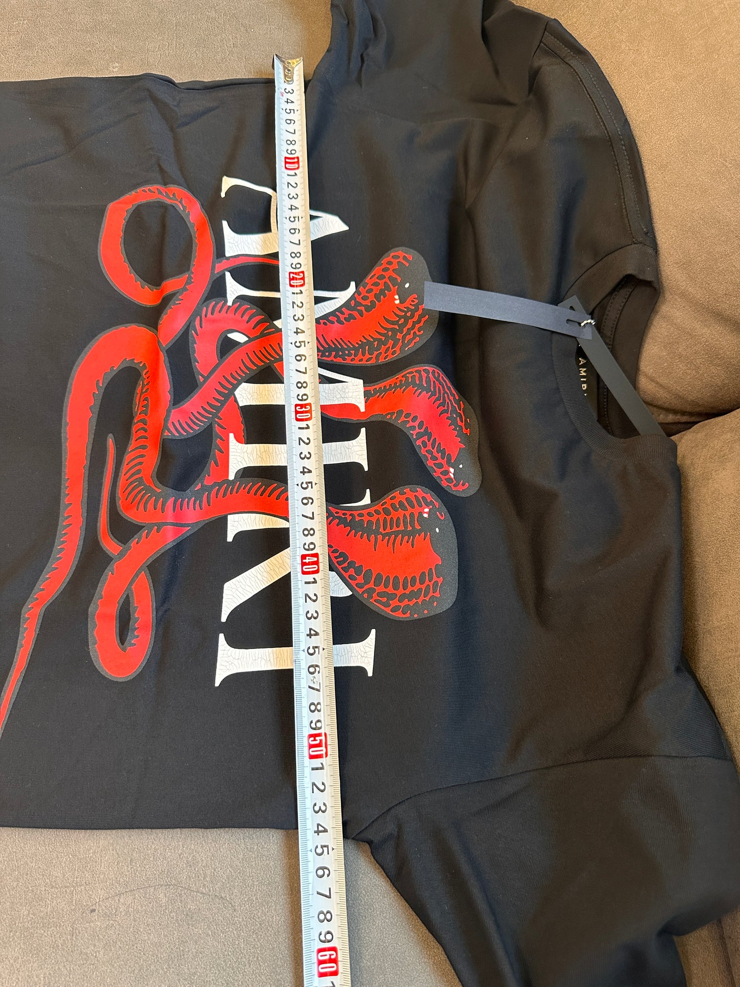Amiri Black T-shirt with Red Snake Graphic