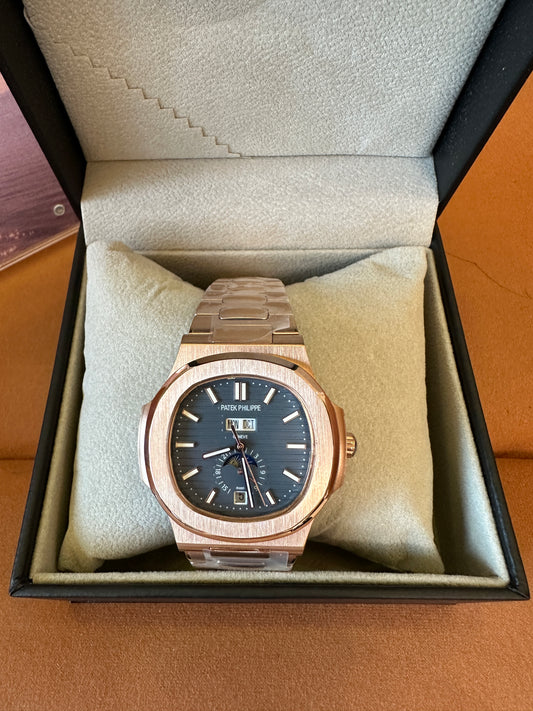 Patek Philippe Nautilus Rose Gold Automatic Watch with Moonphase Display