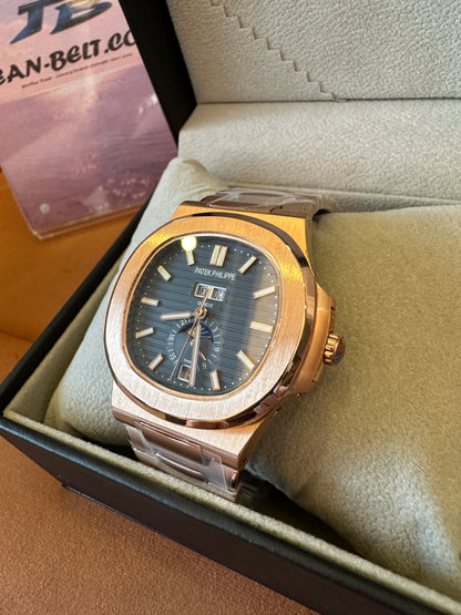 Patek Philippe Nautilus Rose Gold Automatic Watch with Moonphase Display