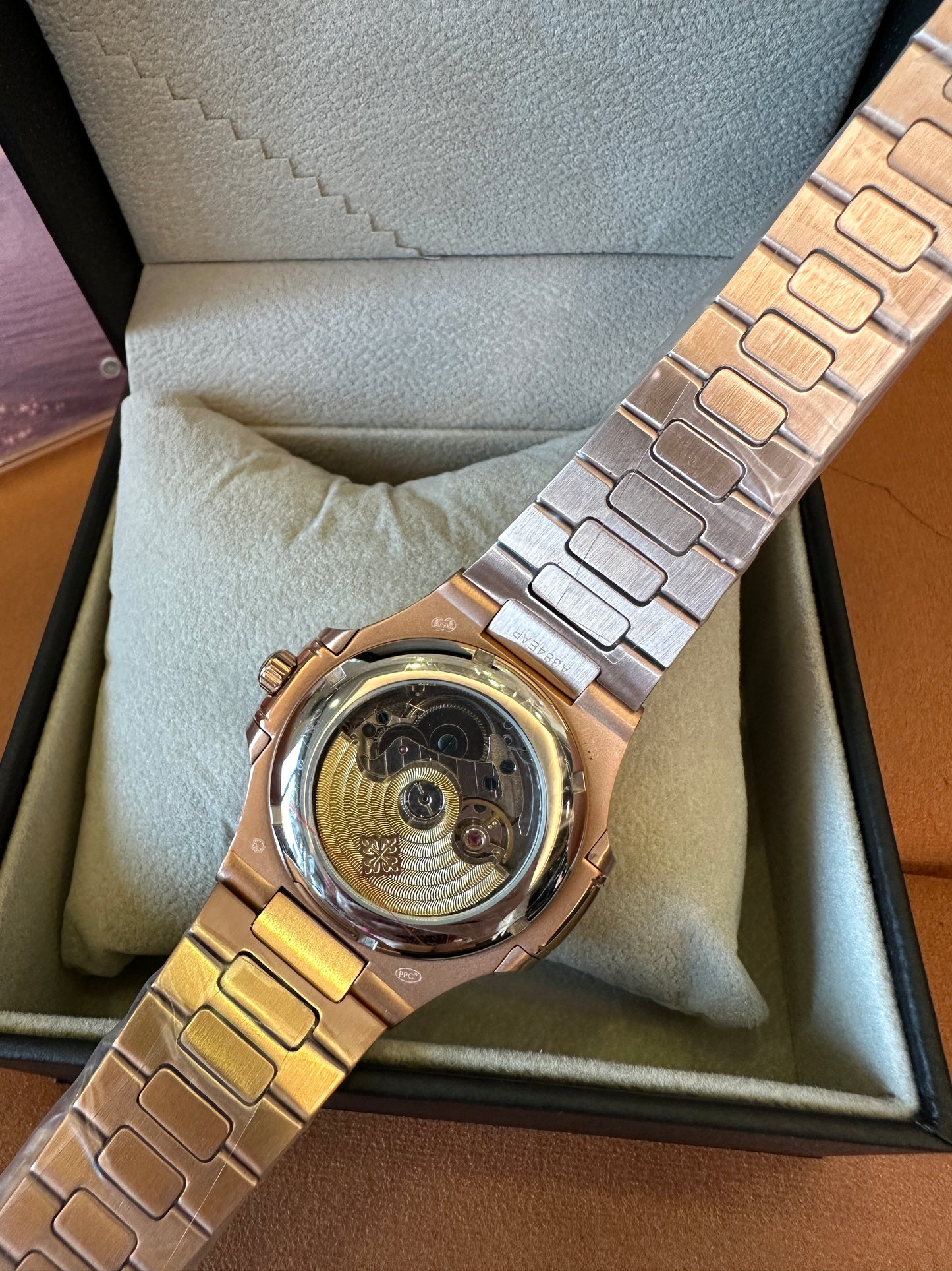 Patek Philippe Nautilus Rose Gold Automatic Watch with Moonphase Display