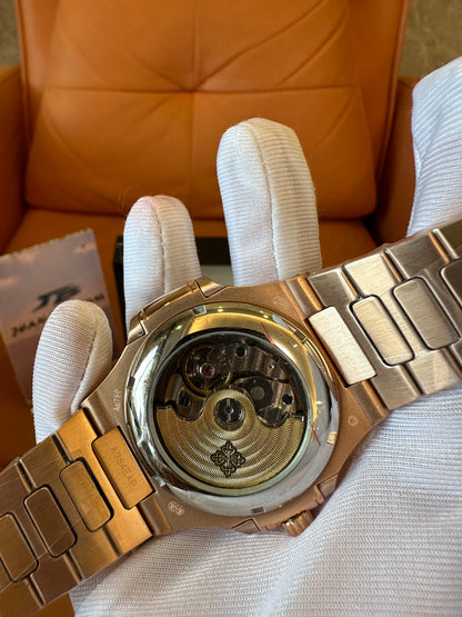 Patek Philippe Nautilus Rose Gold Automatic Watch with Moonphase Display