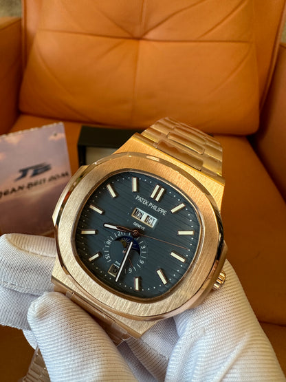 Patek Philippe Nautilus Rose Gold Automatic Watch with Moonphase Display