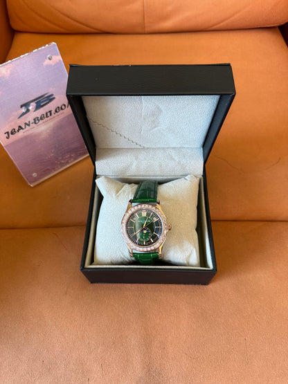 Patek Philippe Green Dial Diamond Bezel Automatic Watch – 40mm Luxury Leather Strap
