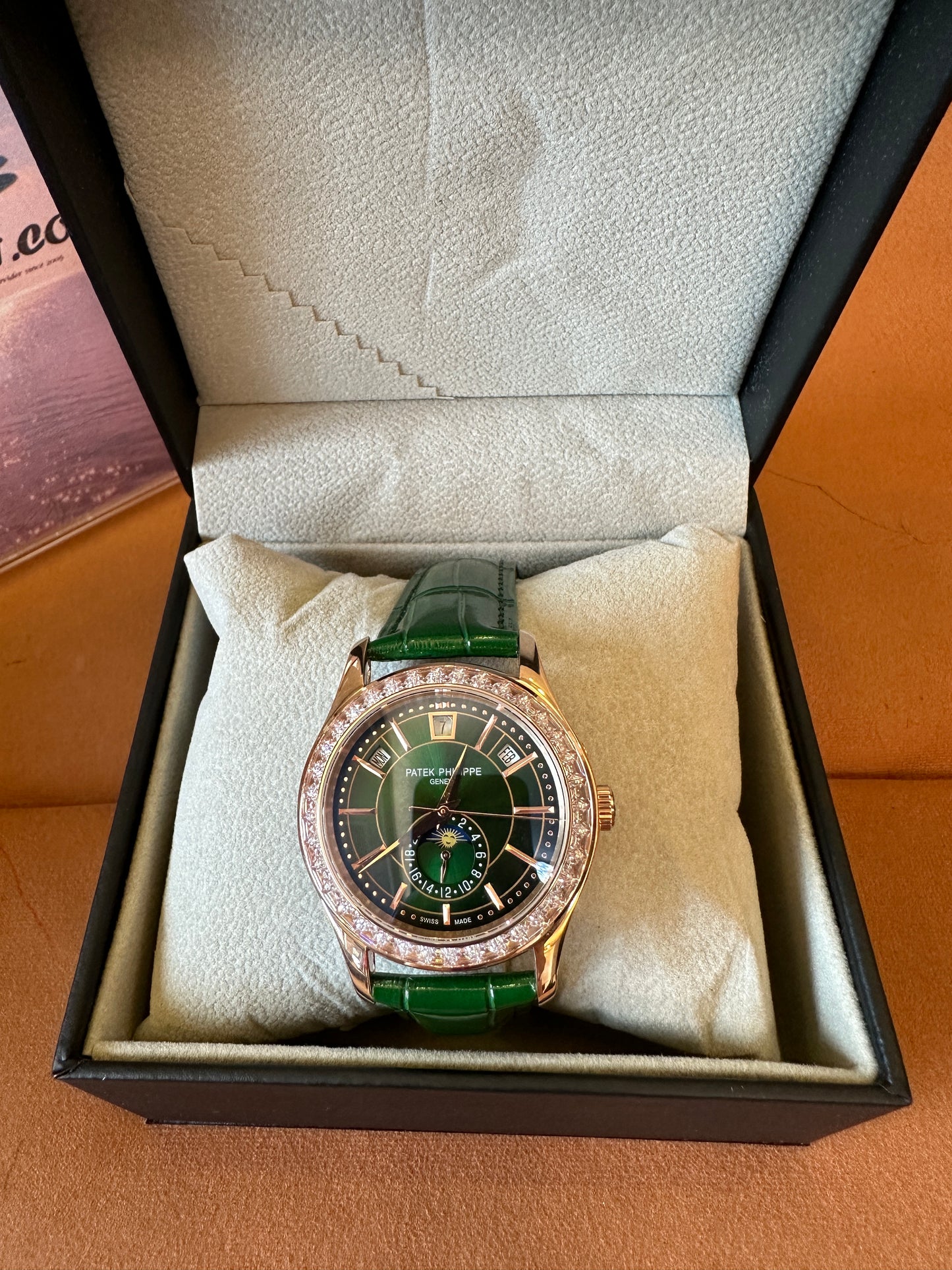 Patek Philippe Green Dial Diamond Bezel Automatic Watch – 40mm Luxury Leather Strap