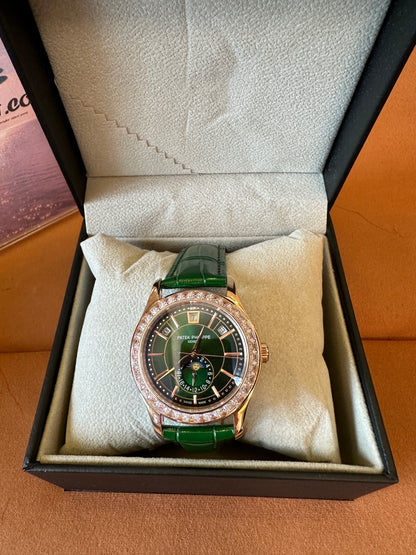 Patek Philippe Green Dial Diamond Bezel Automatic Watch – 40mm Luxury Leather Strap
