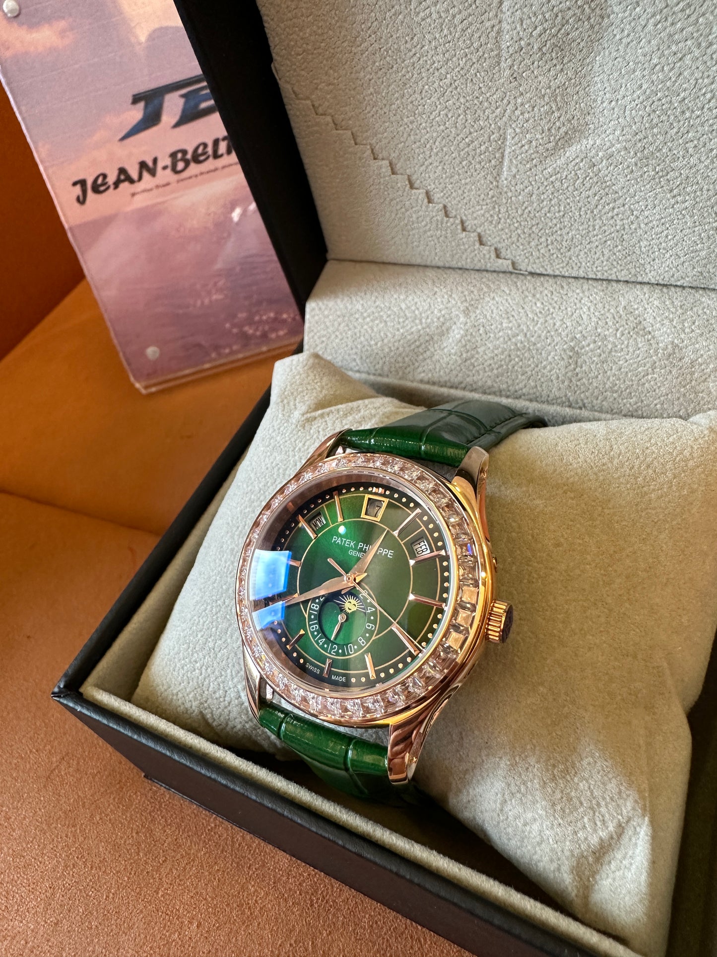 Patek Philippe Green Dial Diamond Bezel Automatic Watch – 40mm Luxury Leather Strap