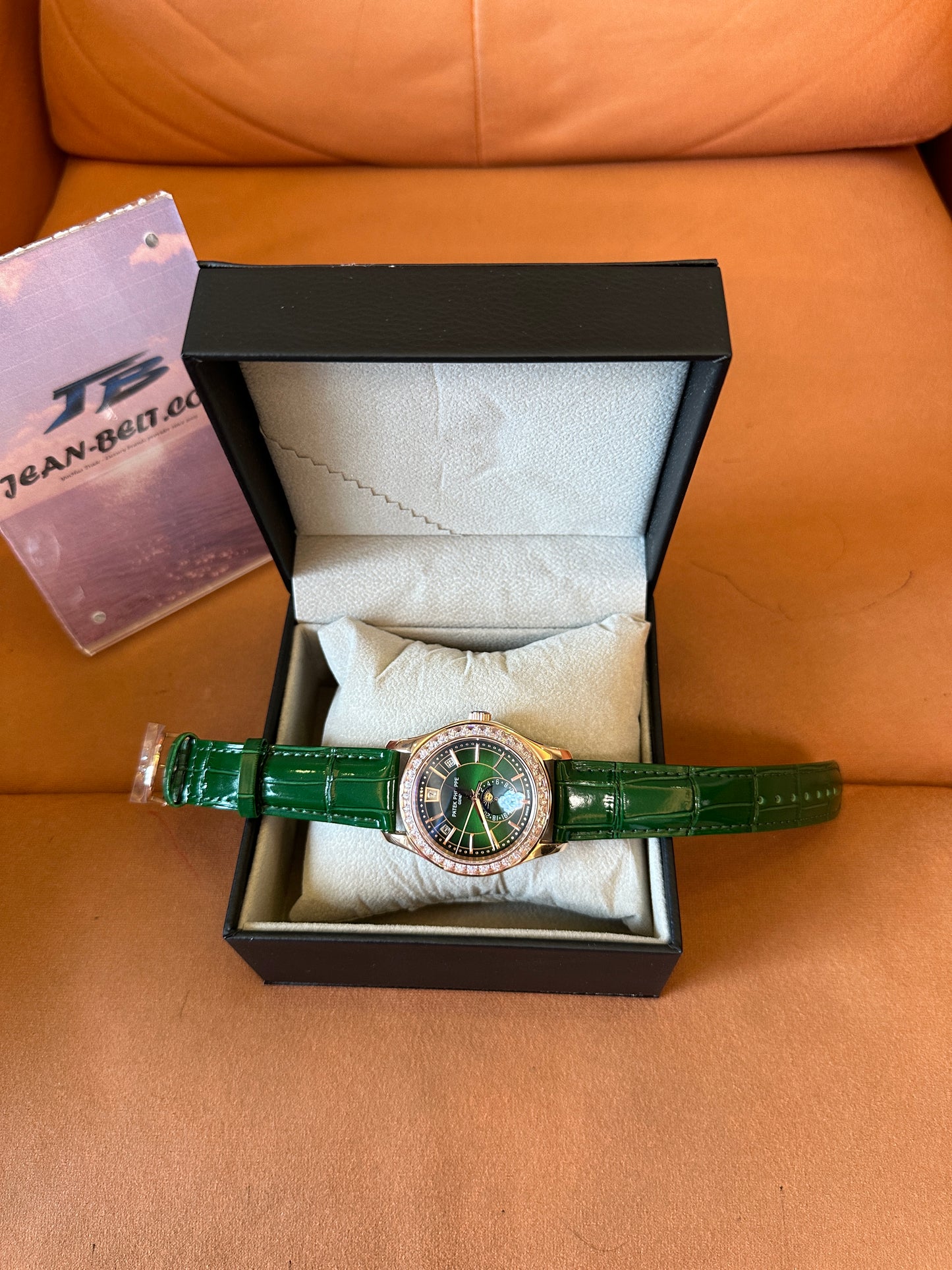 Patek Philippe Green Dial Diamond Bezel Automatic Watch – 40mm Luxury Leather Strap