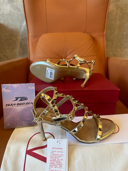 Valentino Rockstud Gold Strappy High Heels Sandals
