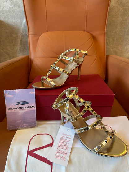 Valentino Rockstud Gold Strappy High Heels Sandals