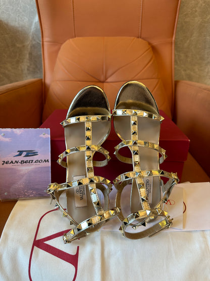 Valentino Rockstud Gold Strappy High Heels Sandals