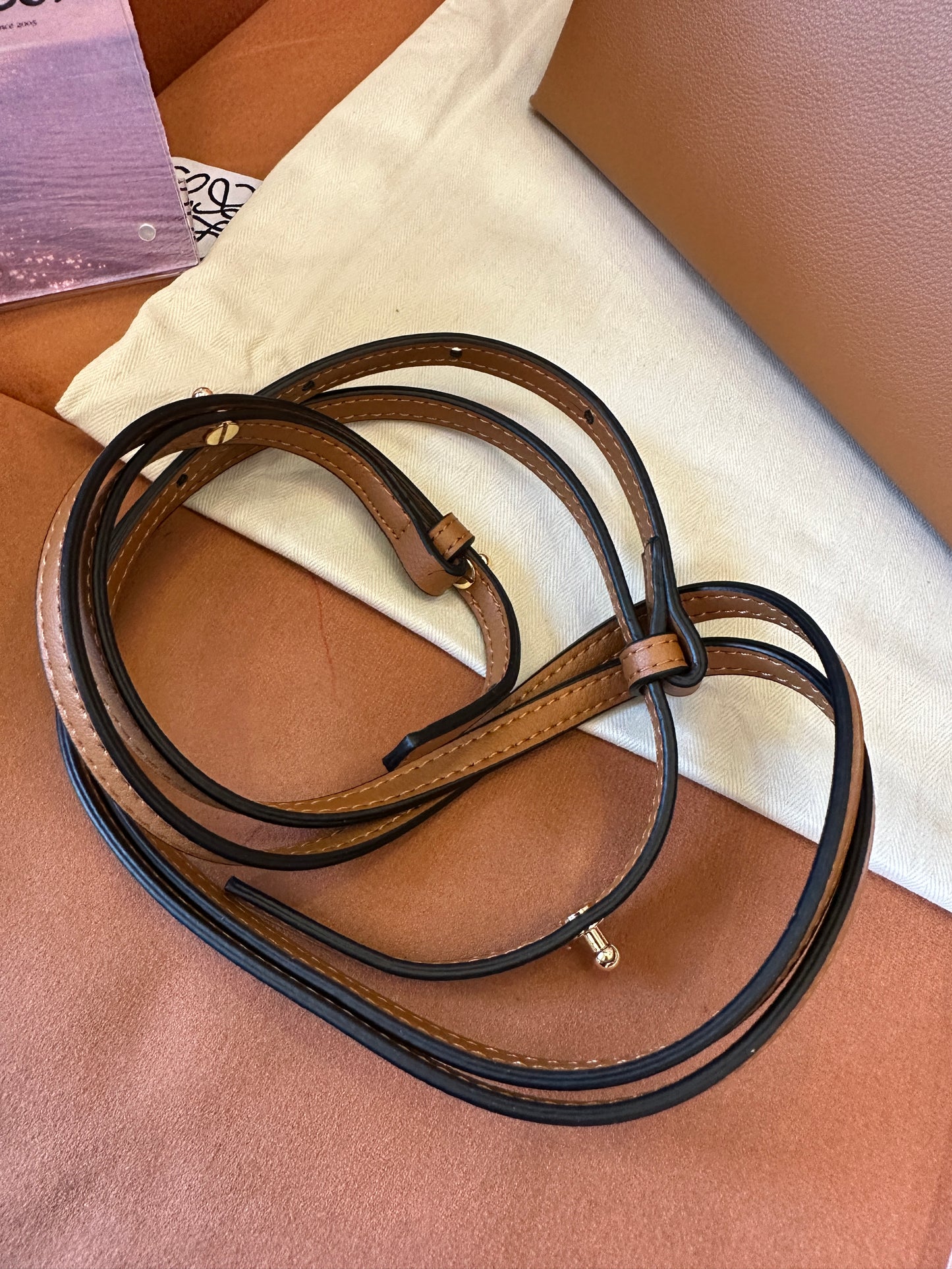 Loewe Gate Pocket Shoulder Bag in Caramel Calfskin Leather